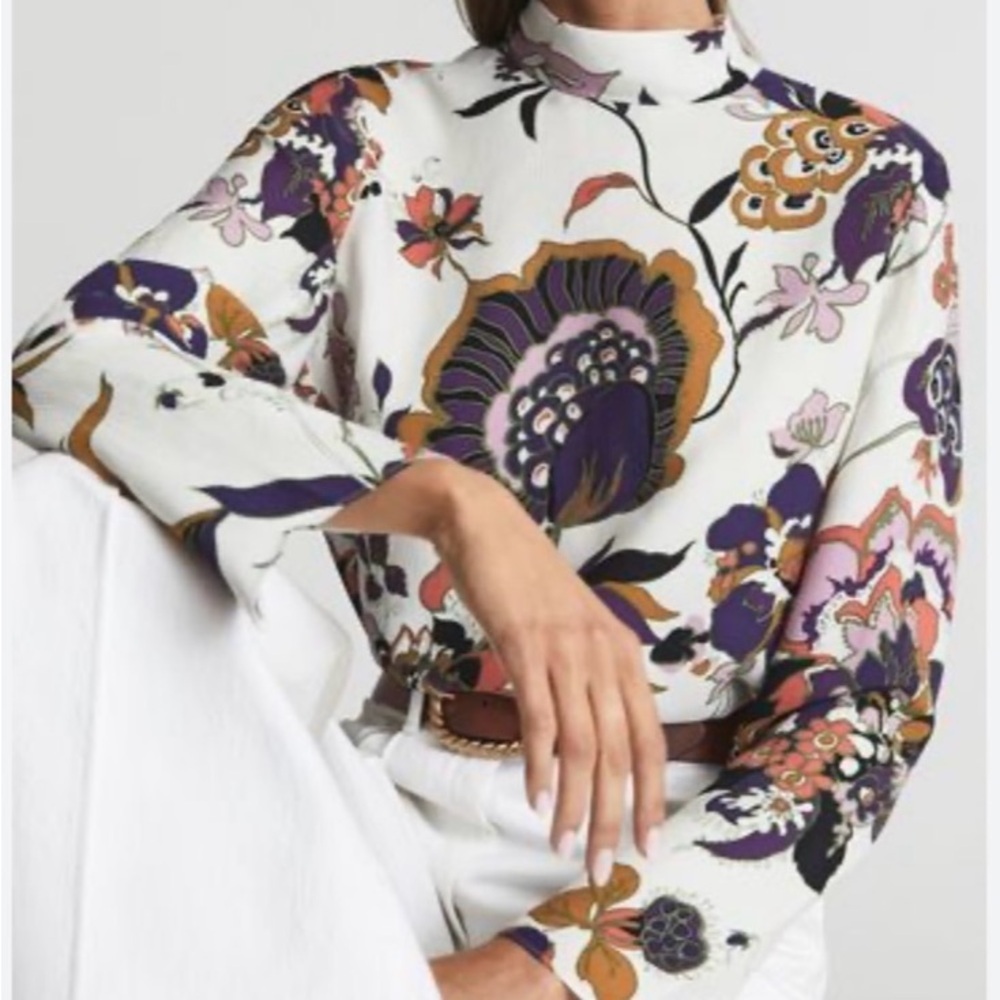 Reiss Cream Annie Retro Print Top NWT - Picture 2 of 6